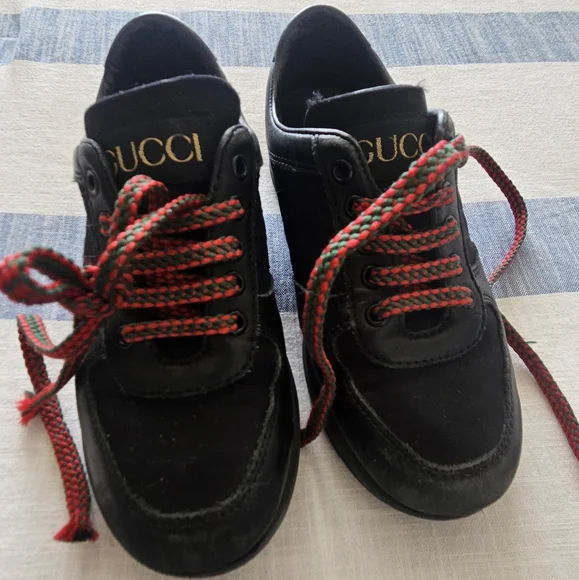 Gucci Black Sneakers with Red Laces